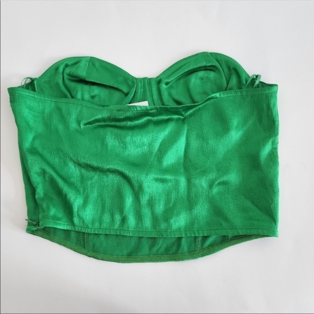 New Zara | Green Satin Effect Corset Crop Top - Picture 6 of 17